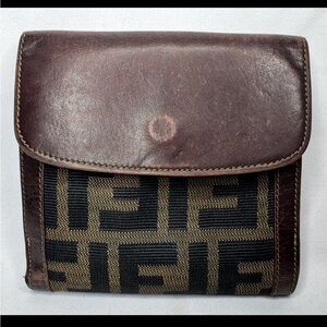 Fendi Vintage Dark Brown Leather and Black Canvas Men's Wallet